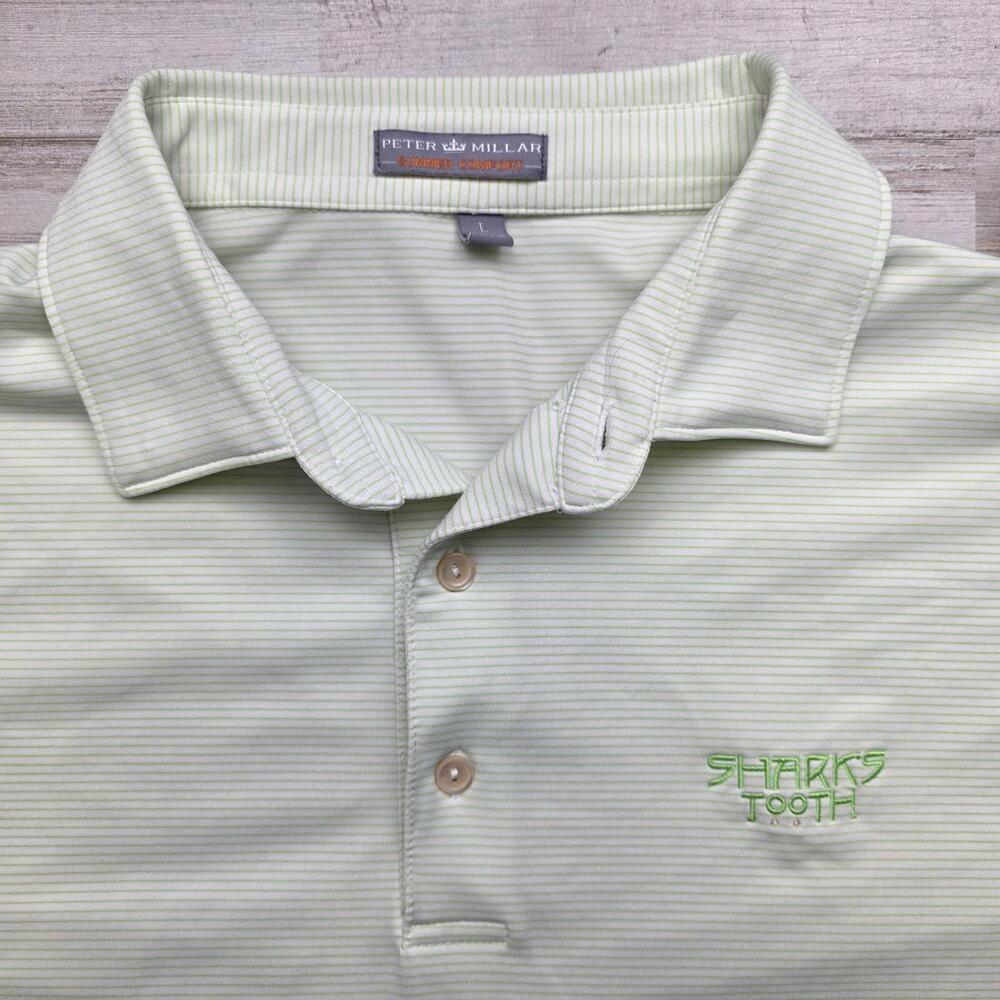 Peter Millar Summer Comfort Men’s LG Polo Shirt Green Stripe Shark’s Tooth Golf